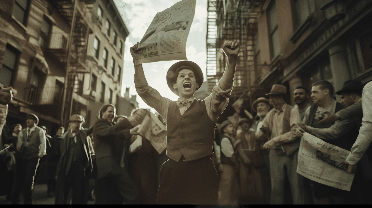 A newspaper boy announcing the release of Open-Source Slack AI